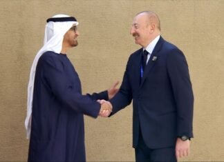 Dubayda COP28 çərçivəsində təşkil olunan Dünya İqlim Fəaliyyəti Sammitinin açılış mərasimi keçirilir Birləşmiş Ərəb Əmirliklərinin Prezidenti Şeyx Məhəmməd bin Zayed Əl Nəhyan və Azərbaycan Respublikasının Prezidenti İlham Əliyev