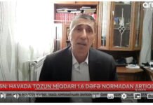 Havada tozun miqdarı normadan 1,6 dəfə artıqdır ekoloq, kimya elmləri üzrə fəlsəfə doktoru Sadiq Həsənov